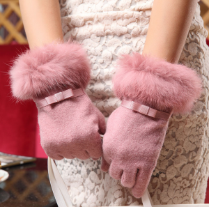 南极人冬季兔毛口韩版女显瘦休闲双层加绒加厚保暖羊毛手套女冬天