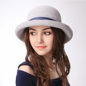 帽仕汇 帽子女韩版夏天出游太阳帽优雅卷边沙滩帽可折叠时尚草帽